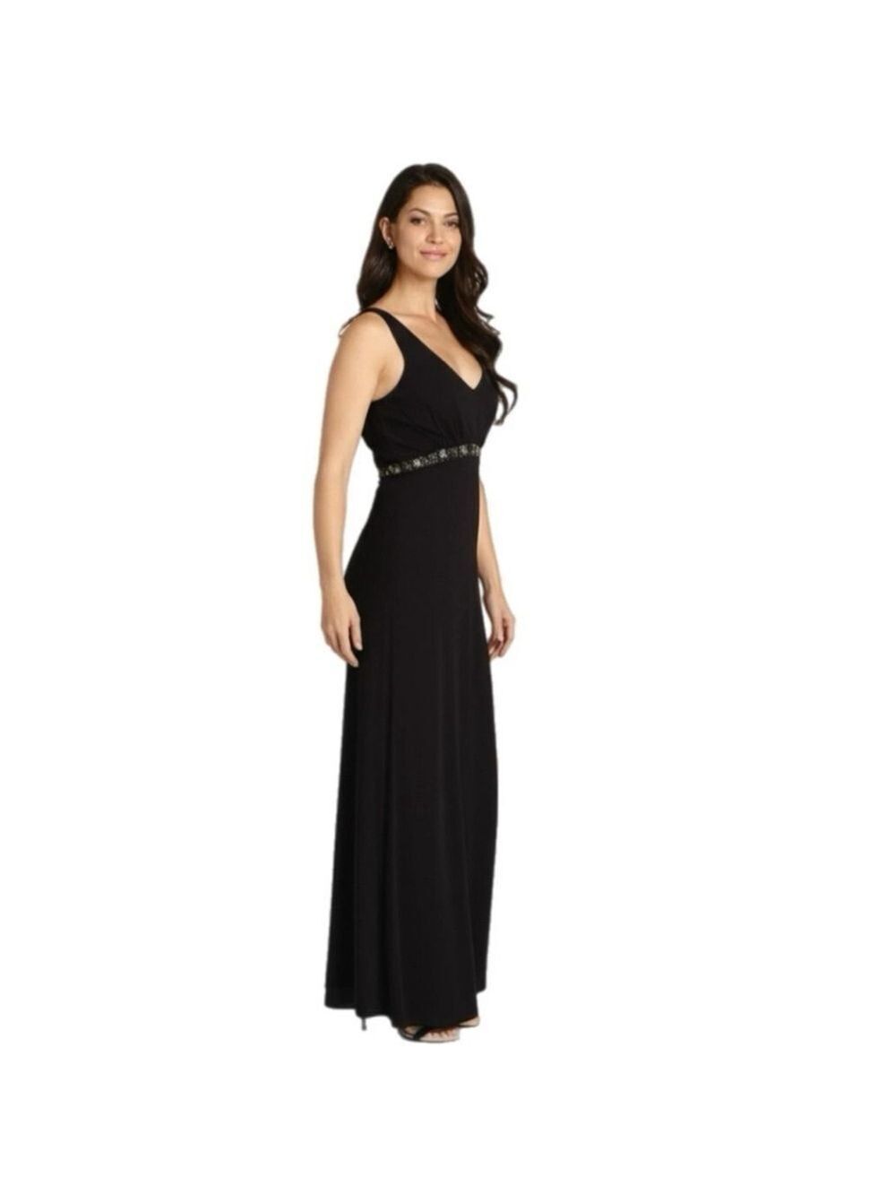 Women's Michaelangelo Black Silver Beaded V-Neck Formal Gown Size 8